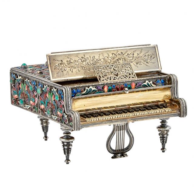 Continental Silver and Cloisonné Enamel Music Box Unmarked, early 20th century