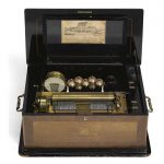 A Swiss rosewood and maple inlaid cylinder drum bells wood block and organ music box, late 19th century
