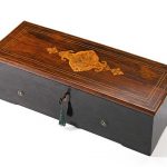 Nicole Frères A FINE AND RARE SMALL KEYWIND ROSEWOOD AND FRUITWOOD MARQUETRY PIANO FORTE MUSIC BOX WITH FOUR OPERATIC TUNES NO 32446 CIRCA 1850