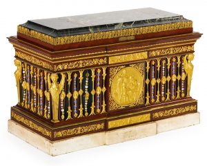 A Louis XVI blue and white jasperware and ormolu-mounted mahogany music box